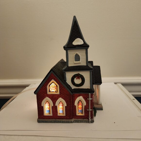 Lemax 1997 Village Collection Lighted Porcelain Church Plymouth Corners - Picture 2 of 7